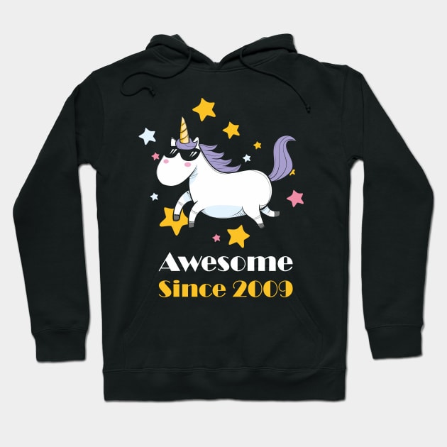 Awesome Since 2009 Cool Unicorn with Sunglasses Hoodie by ArtedPool